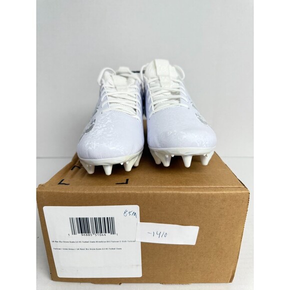 -1410 Under Armour Smoke Suede Football Cleats White/Silver-US 8.5 Mens - Picture 2 of 5